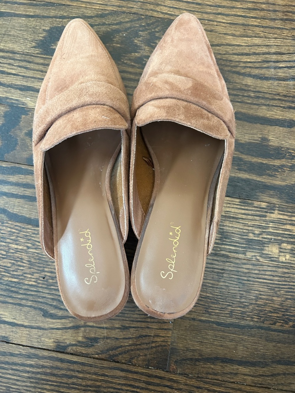 Splendid Pointed-Toe Suede Slip-On Mules in Tan